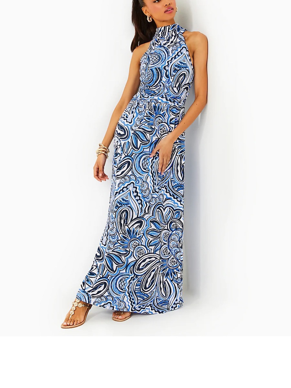 Lilly Pulitzer White and Blue Printed Maxi Dress